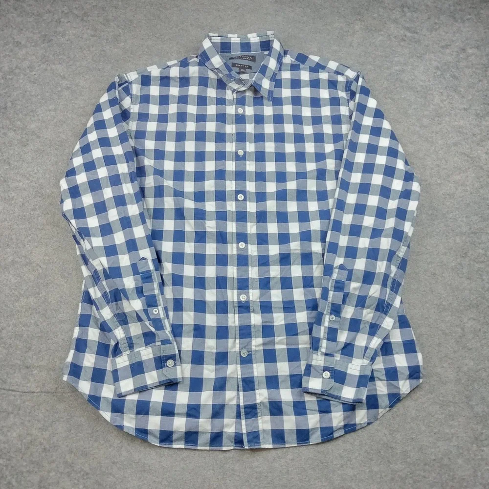 Banana Republic Shirt Mens XL Blue Check Slim Fit Button Front Long‎ Sleeve